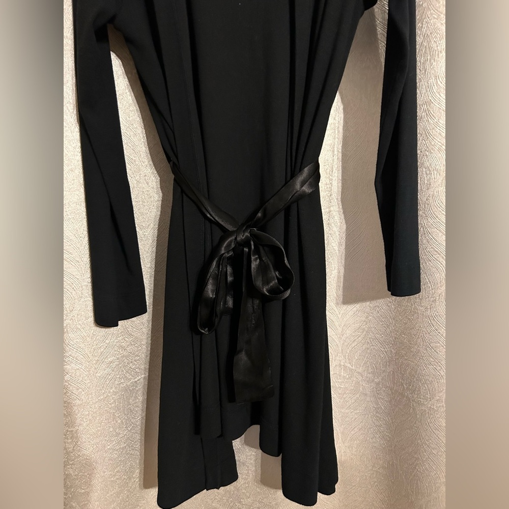 PJ HARLOW Shala Satin Trim Kimono Black Robe with Hood Women’s Size Small - Picture 3 of 6